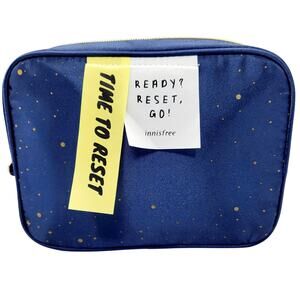 NWT Innisfree Blue and Gold Speckled Makeup Beauty Pouch Cosmetic Travel Bag